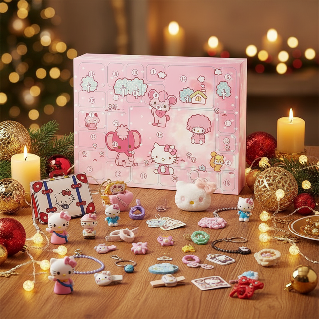 Adventskalender Kuromi, Hello Kitty, My Melody & Cinnamoroll - Edle Verpackung in Geschenkschachtel, ideal für Weihnachtsgeschenke.