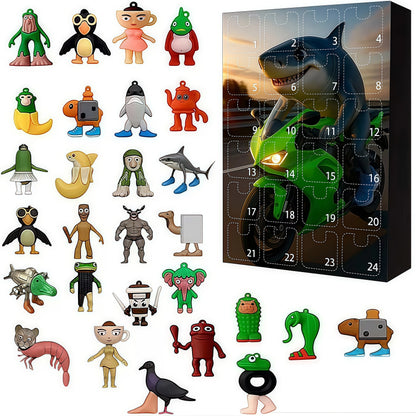 Brainrot Adventskalender Set B: Hai auf grünem Motorrad mit Figuren