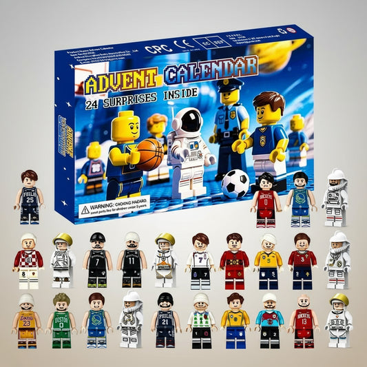 Adventskalender 2025 mit Berufen-Figuren zeigt verschiedene Figuren wie Astronauten und Sportler, die Kindern tägliche Überraschungen bieten.