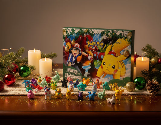 Pokémon Adventskalender 2025 Winter Adventure Edition mit Ash und Pikachu im Schnee.