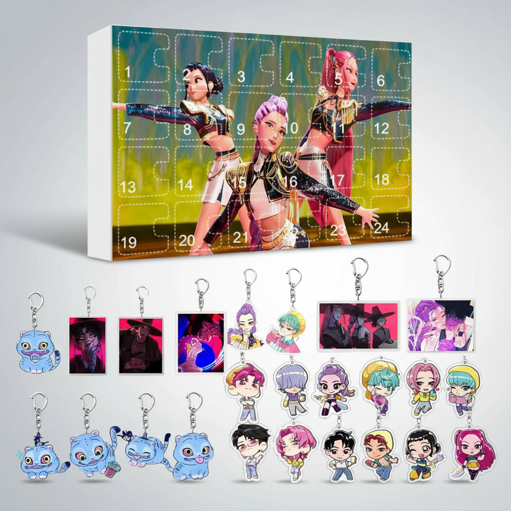 K-Pop Adventskalender 2025 einzigartiges Design mit Anhänger für den Schulsack.