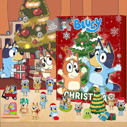 Bluey Adventskalender 2025 mit 24 Überraschungen und Figuren von Bluey und Freunden, ideal für die Vorweihnachtszeit.