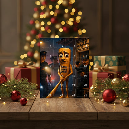Tung Tung Sahur Adventskalender 2025 – Lustige Brainrot Edition mit weihnachtlichem Design, perfekt als Geschenk für Fans und Sammler.