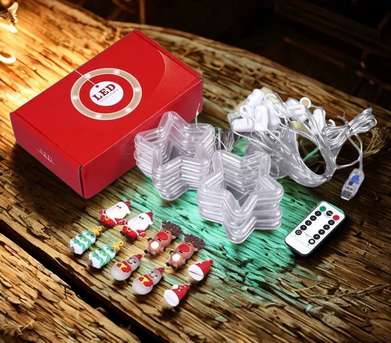 LED Stern Lichterkette mit Weihnachtsmann Tannenbaum Schneemann Anhängern