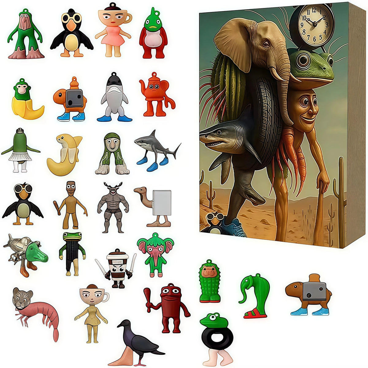 Brainrot Adventskalender Set E: Elefant, Frosch und Hai in der Wüste mit Figuren