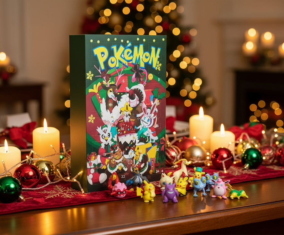 Pokémon Adventskalender 2025 Grüne Edition mit Pokémon im Waldmotiv und 24 Überraschungen.