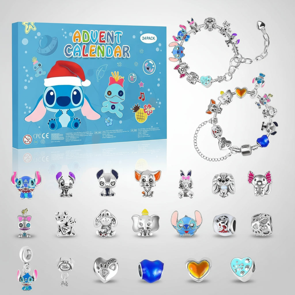 Disney Armband Adventskalender 2025 mit Lilo & Stitch - der festliche Kalender mit 24 Überraschungen für Schmuckliebhaber.