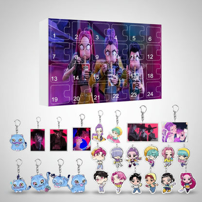 K-Pop Demon Hunters Adventskalender Design mit Anhänger für die Tasche.