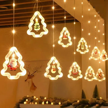 Detailansicht 10 LED Weihnachtsanhänger Santa Tannenbaum Schneemann beleuchtet