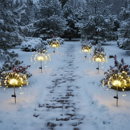 Solar LED Weihnachts- und Feuerwerkslicht während einer Feier, strahlende Lichter für stimmungsvolle Outdoor-Dekoration.