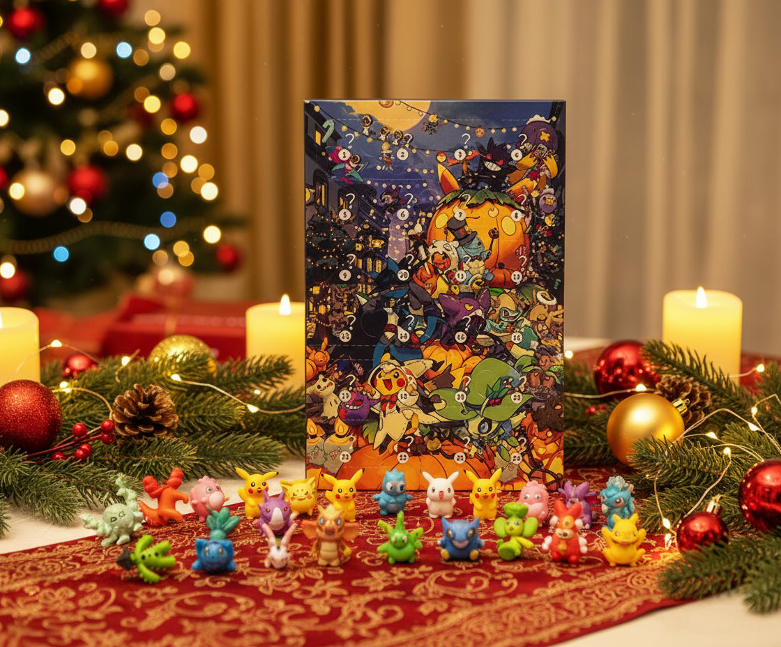 Pokémon Adventskalender 2025 Halloween Night Edition mit dunklem Motiv und 24 Mini-Figuren.