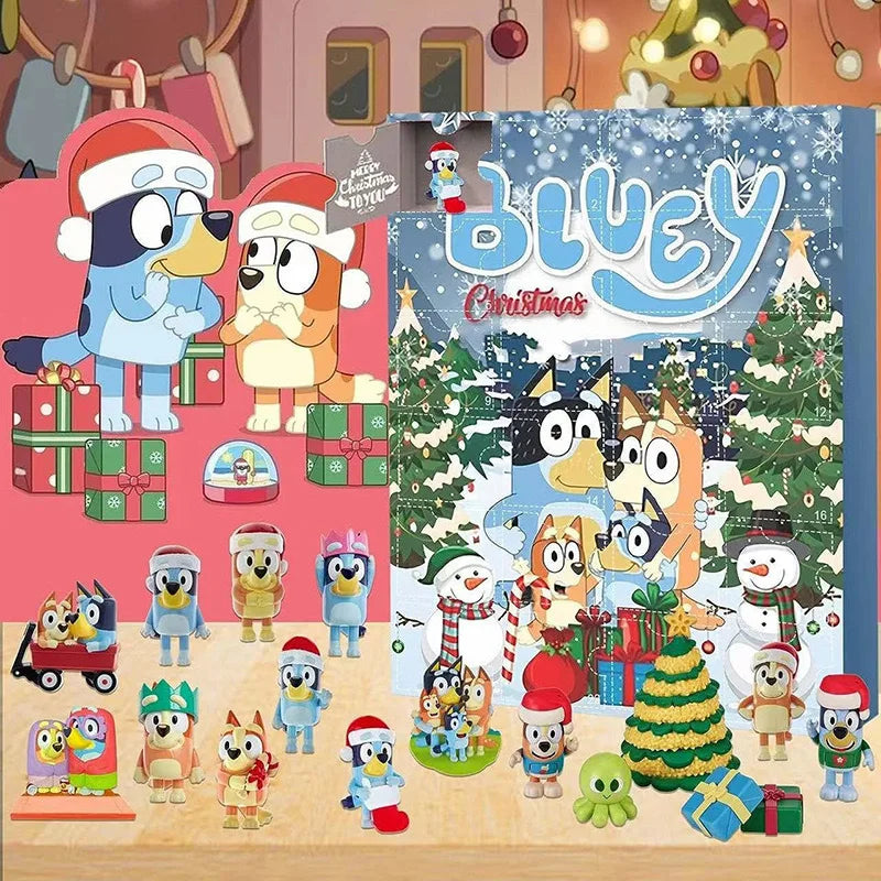 Detailansicht des Bluey Adventskalenders 2025 zeigt festliche Verpackungsdesigns für Kinder und Bluey-Fans.