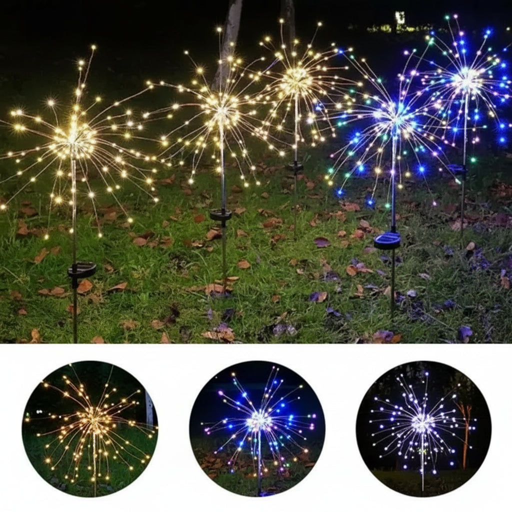 Detailansicht vom Solar LED Weihnachts- und Feuerwerkslicht, zeigt die hohe LED-Anzahl und das wasserdichte Design.