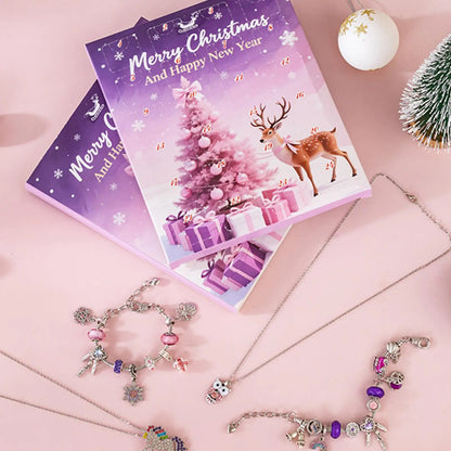 Rosa Schmuck Adventskalender 2025 – Perfektes Geschenk mit 24 feinen Anhängern und Armbändern, Schmuck Adventskalender 2025 mit 24 Anhängern & Armbändern.