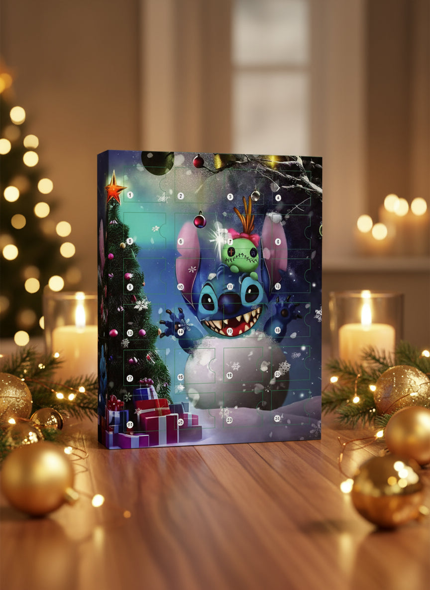 Stitch Advent Kalender 2025, Winterlandschaft. Alle Lieben Stich & Lilo.