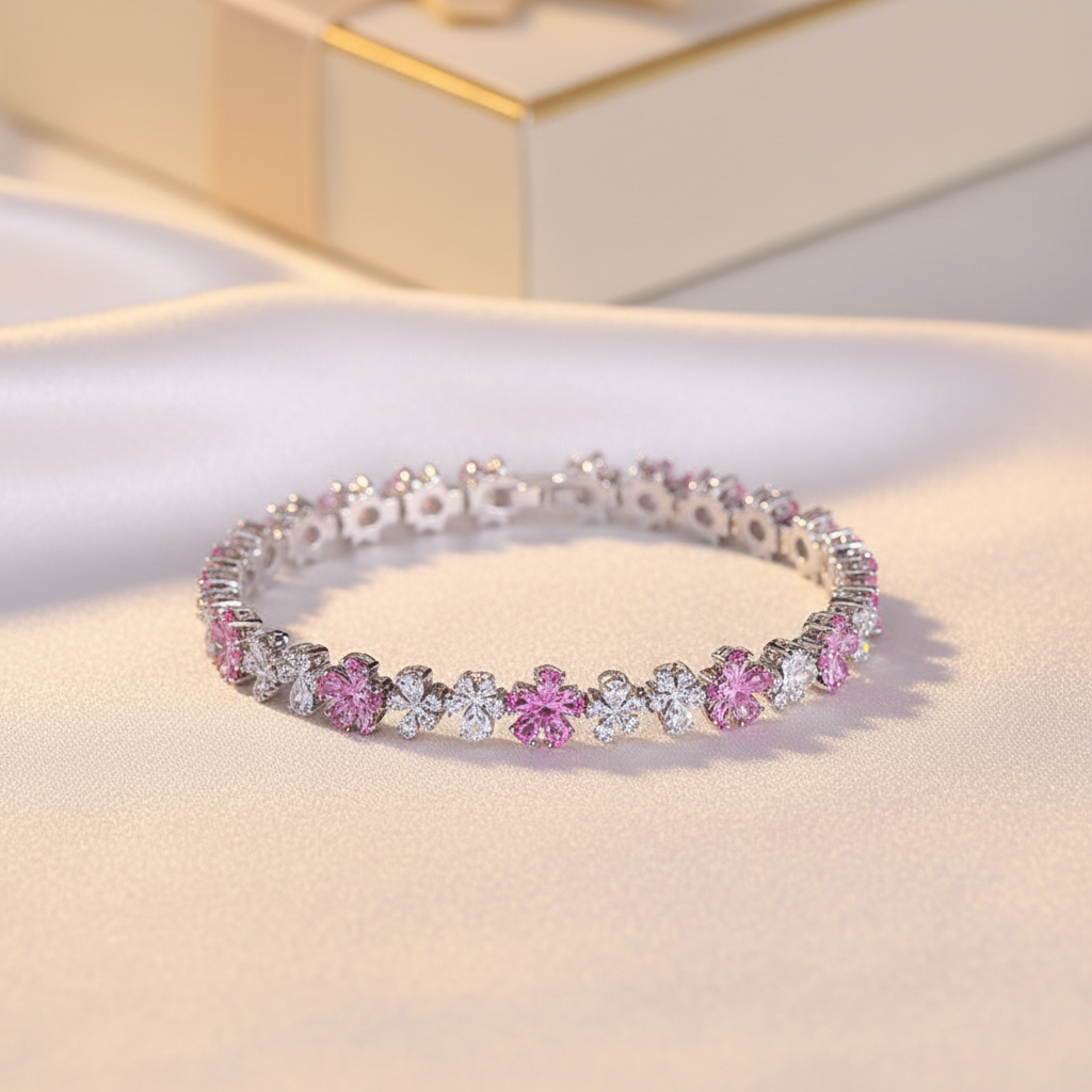 Elegantes Kirschblüten Armband Zirkonia, das die Magie des japanischen Frühlings in einem außergewöhnlichen Schmuckstück einfängt.