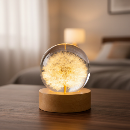 Pusteblume Kristallkugel Nachtlicht 6 cm Glaskugel USB Geschenk Frauen Muttertag