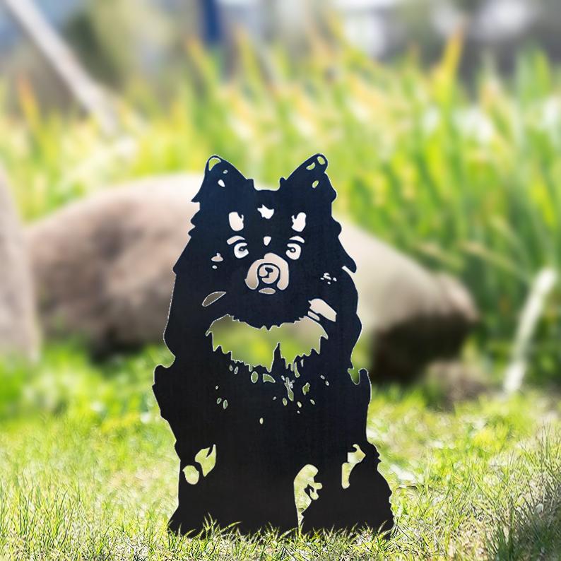 Hund Gartenstecker Metall Chihuahua Silhouette — Gartendeko Blumenbeet