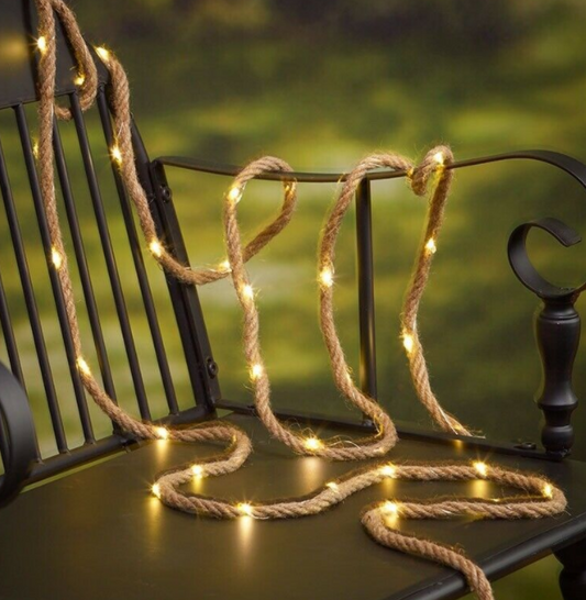 Solar Lichterkette Outdoor mit Hanfseil und Kupferdraht 5m mit 100 warmweissen LEDs