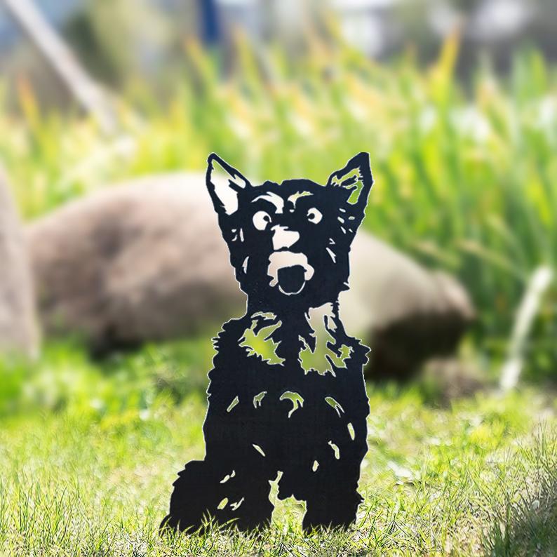 Hund Gartenstecker Metall Yorkshire Terrier Silhouette Gartendeko