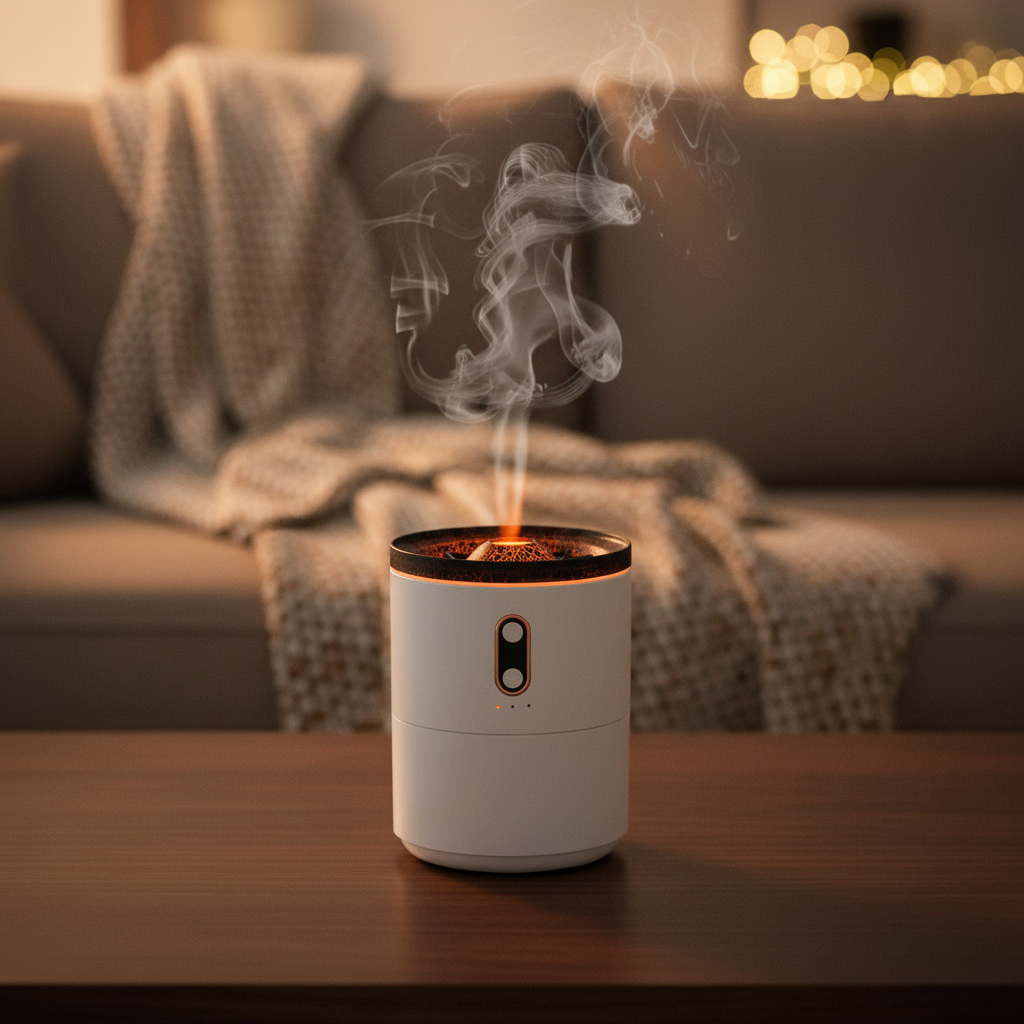 Vulkan Flammen Diffuser USB im Flammen-Modus, realistische Feuer-Effekte für ein gemütliches Zuhause.