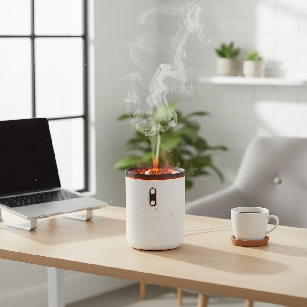 Vulkan Flammen Diffuser im Bühnenlicht, zeigt die tolle LED-Flammeneffekte für stimmungsvolles Licht.