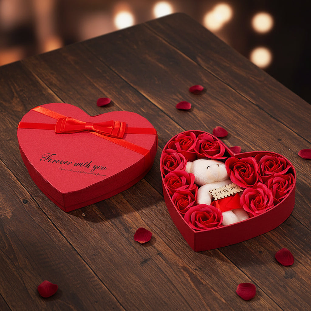 Herzförmige Rosenbox in Rot – Kunstblumen Rosenbox Rot kaufen