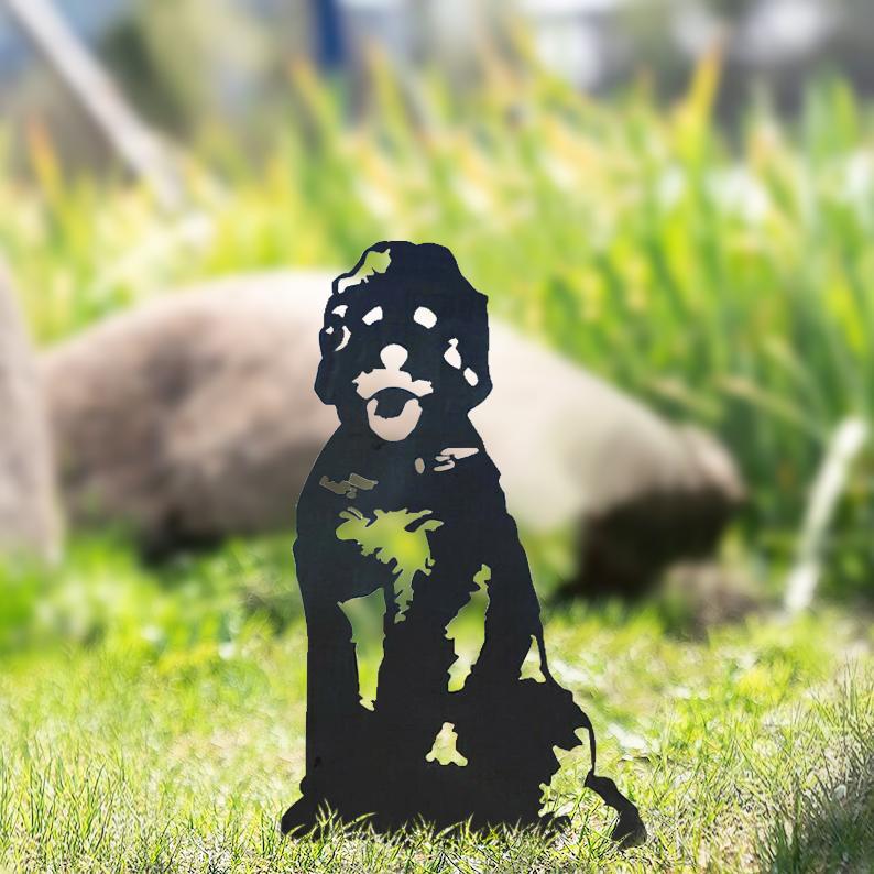 Hund Gartenstecker Metall Graffiti Silhouette Gartendeko