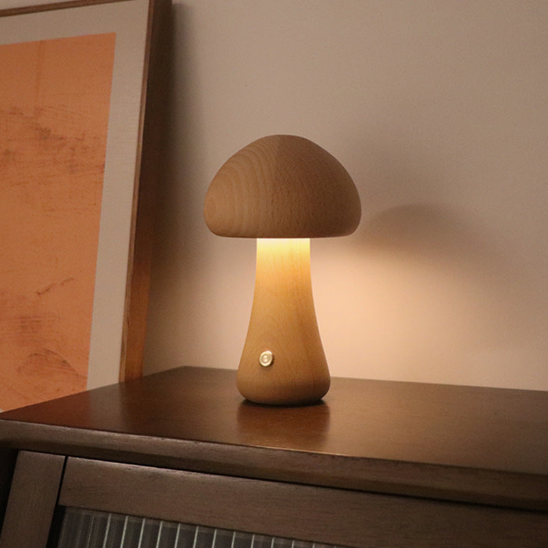 LED Pilzlampe Schlank Buche – Holz Nachttischlampe Touch Schlafzimmer