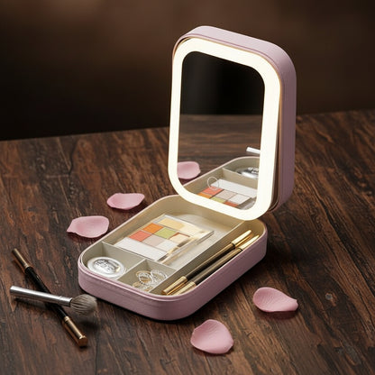 Schminkbox LED-Spiegel aufgeklappt USB-betrieben schminkspiegel led Make-up Organizer