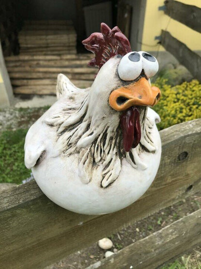 Hühnerfigur Garten Kunstharz – Lustige Gartenfigur Huhn Landhausstil