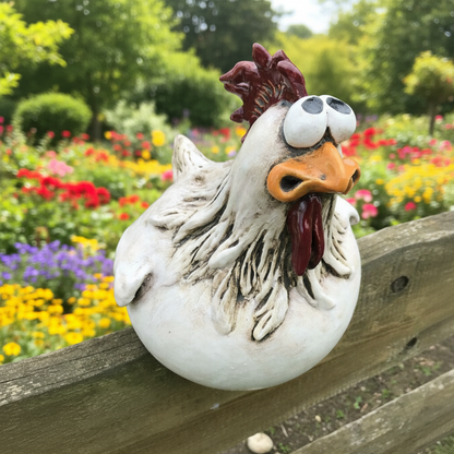 Hühnerfigur Gartendeko Seitenansicht – Kunstharz Gartenfigur Huhn