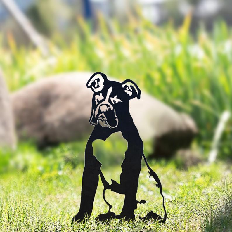Hund Gartenstecker Metall Boxer Silhouette Gartendeko