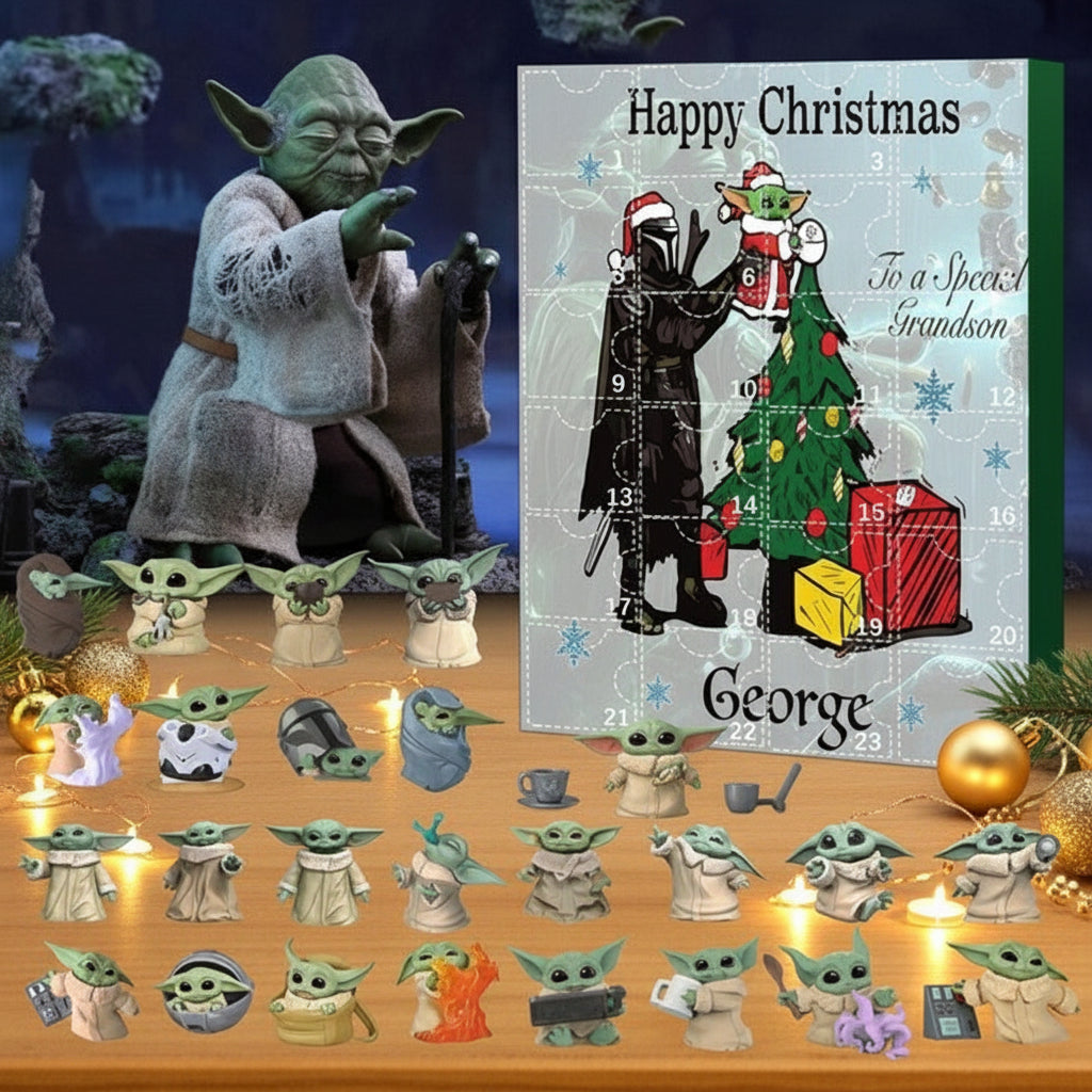 Star Wars Baby Yoda Grogu Adventskalender 2025 mit 24 Überraschungen in Form von detailreichen Mini-Figuren und Accessoires, ideal für Fan-Sammler.