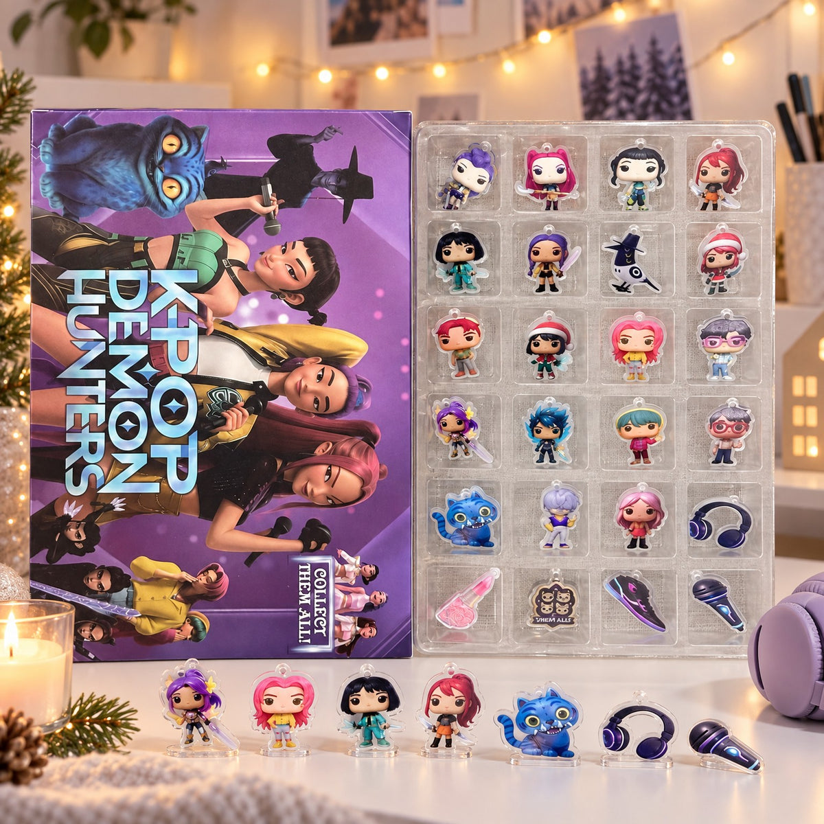 K-Pop Demon Hunters Adventskalender in lila Box mit Figuren-Anhängern