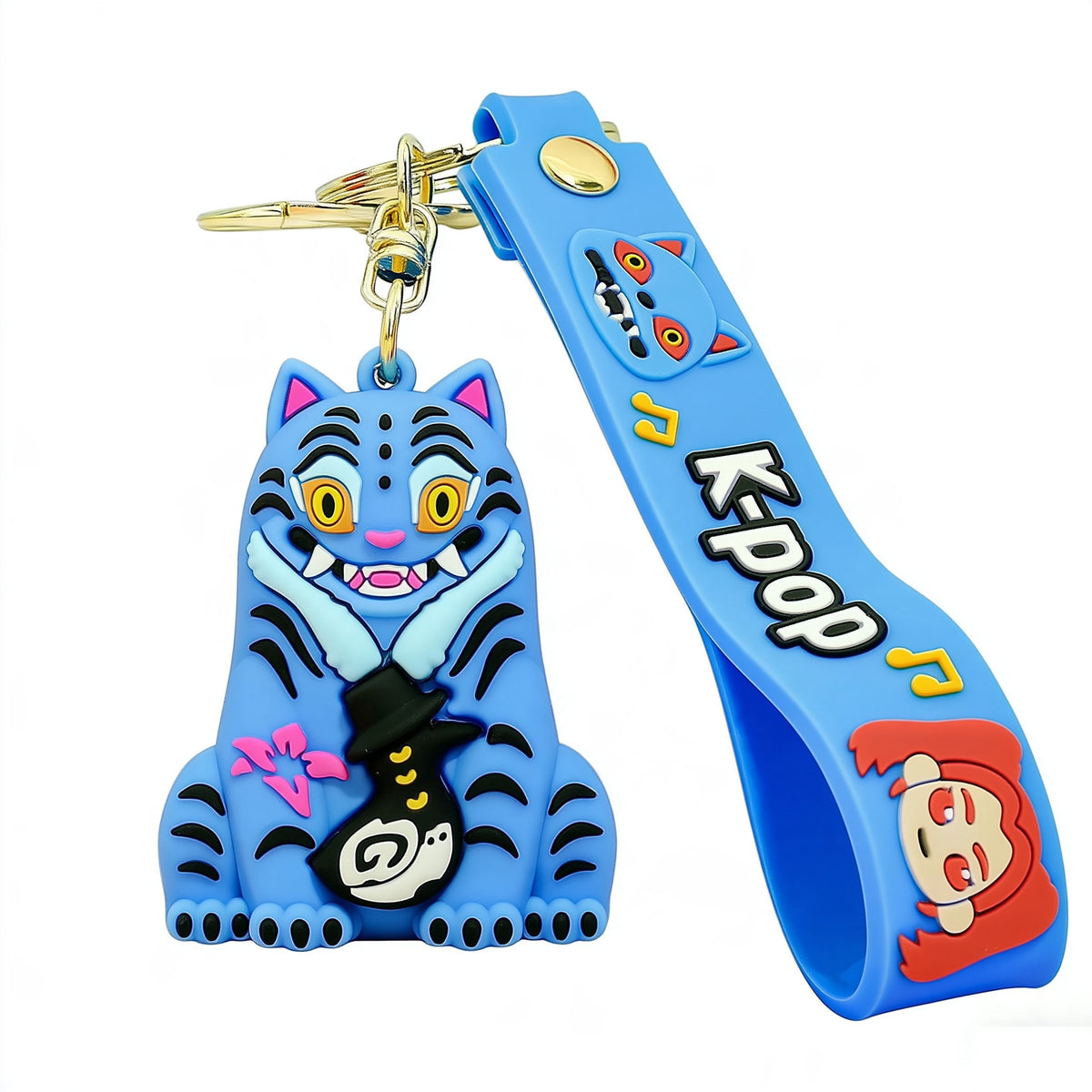 K-Pop Demon Hunters Schlüsselanhänger blauer Tiger mit blauem Riemen
