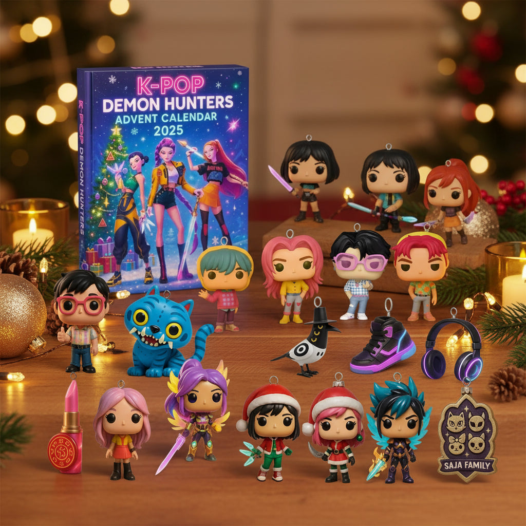 K-Pop Adventskalender 2025 Mädchen Überraschung – Demon Hunters Figuren, Beschreibung der hochwertigen Sammlerfiguren im festlichen Design.