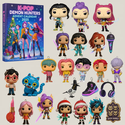 Die wunderschön gestaltete Geschenkbox des K-Pop Adventskalenders 2025 Mädchen Überraschung – Demon Hunters Figuren im Weihnachtsdesign.