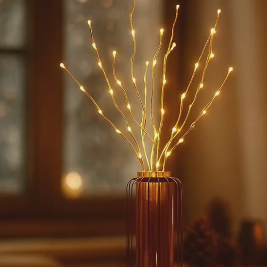 LED Zweige mit 50 Lichtern im Video: Birken- und Eichenzweige leuchten warmweiss in der Weihnachtsdeko