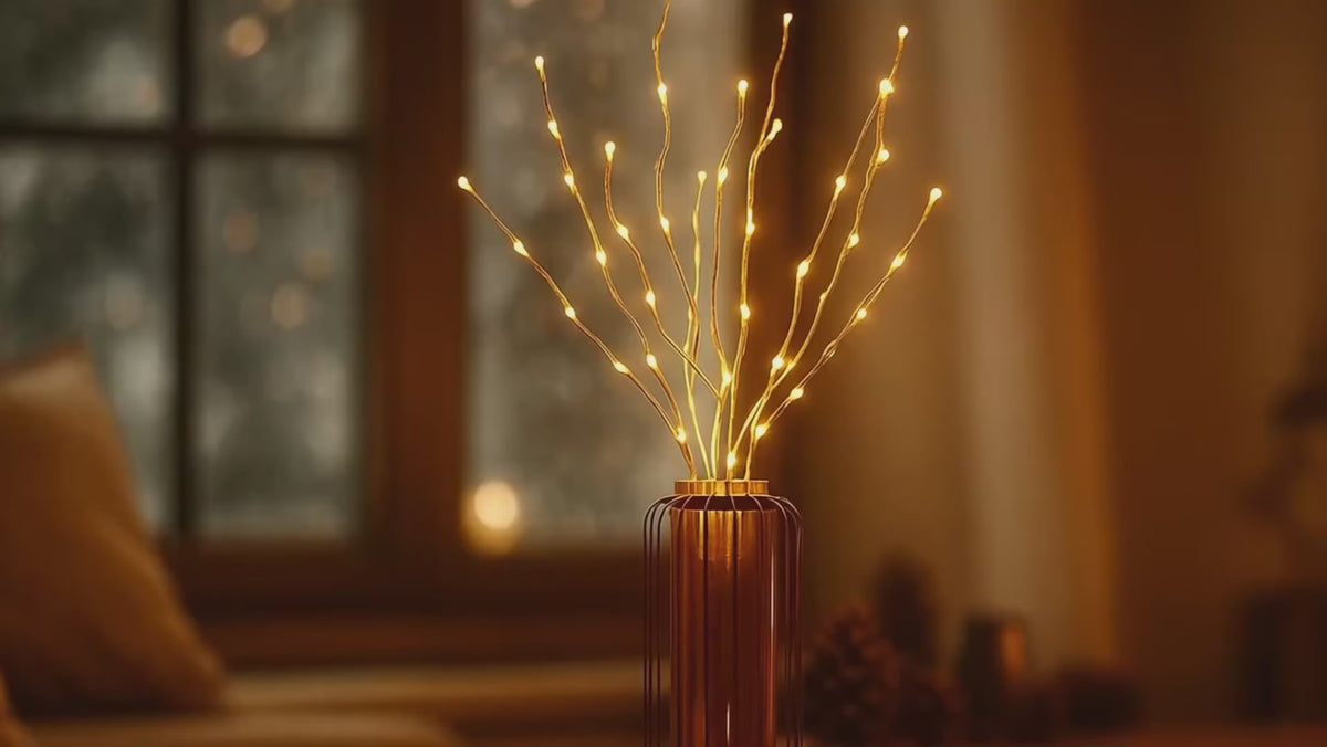 LED Zweige mit 50 Lichtern im Video: Birken- und Eichenzweige leuchten warmweiss in der Weihnachtsdeko