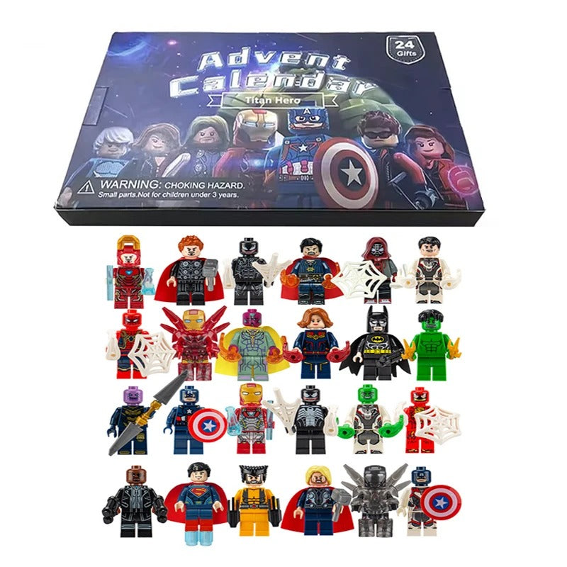 Marvel Adventskalender Titan Hero, Auswahl 2: Minifiguren Iron Man, Thor, Venom, Doctor Strange, Hulk, Batman und Wolverine