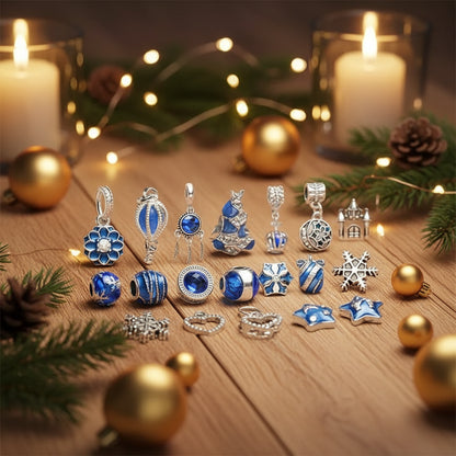 Adventskalender 2025 Winterblau - stilvolles Armband und trendige Anhänger, das ideale Geschenk für die Vorweihnachtszeit