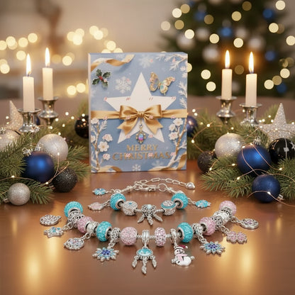 Winterzauber Adventskalender 2025 – Anhängern & Armbändern: Elegante Schmuckstücke in festlicher Atmosphäre, ideal für die Adventszeit.